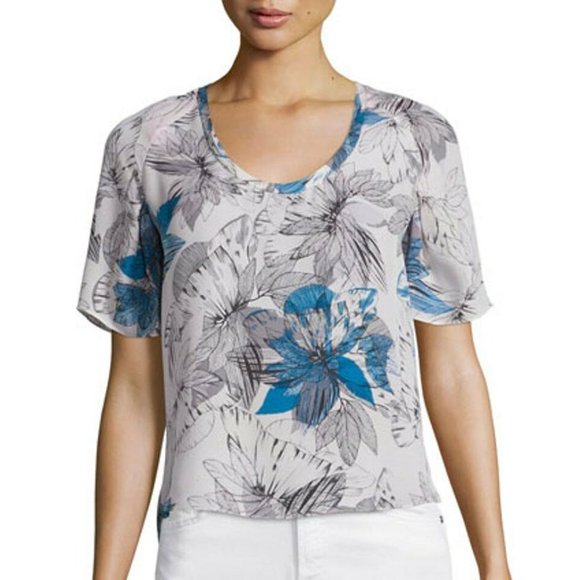 Rebecca Taylor Tahitian Flower Silk Chiffon Top - Picture 2 of 3